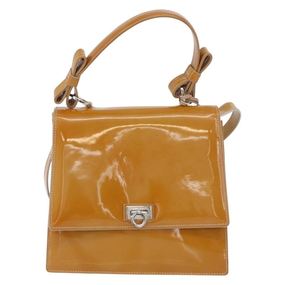Salvatore Ferragamo Patent Leather Handbag Beige